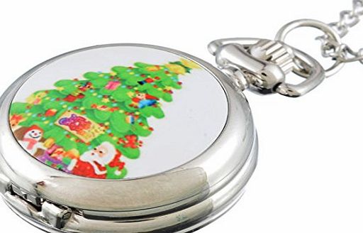 Souarts Silver Tone Color Christmas Tree Pattern Quartz Analog Pocket Watch for Children 84cm