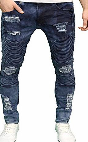 SoulStar  Mens Designer Stretch Skinny Fit Biker Distressed Ripped Jeans, BNWT (32W x 30L)