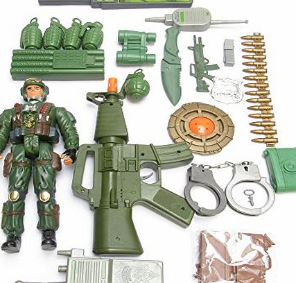 Special Forces Toy Soldiers Set with Machine Gun, Plastic Handcuffs, War Games, Action Man Army Toy Figure Set