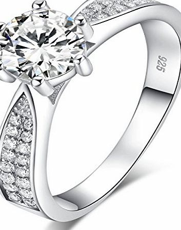 Sreema London 925 Sterling Silver Brilliant Round Cut Crystals Solitaire Promise Forever Eternity Engagement Wedding Rings for women, teenage girls, Size UK M J L K N P Q R O S, with Gift Box, Ideal Gift for Lovers
