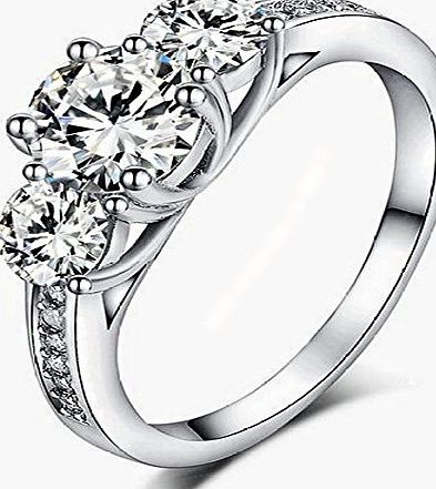 Sreema London 925 Sterling Silver Brilliant Round Cut Crystals Trilogy Love Forever Eternity Engagement Wedding Rings for women, teenage girls, Size UK M J L K N P Q R O S, with Gift Box, Ideal Gift for Christmas (