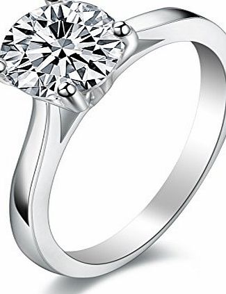 Sreema London 925 Sterling Silver Crystal 4-Claw Set 1.25CT Round 7mm CZ Solitaire Love Forever Engagement Promise Eternity Bridal Wedding Rings for women teenage girls, Size UK M J L K N P Q R O, With Gift Box (N)