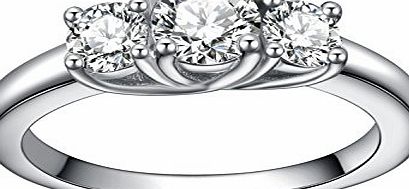 Sreema London Classic Trilogy Solitaire Sterling Silver Round 2Ct Simulated Diamonds (CZ) Womens Engagement Ring Gift Present - With Free Gift Box Size H-S