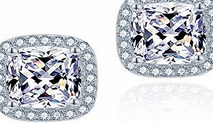Sreema London Jewel Encrusted Simulated diamond Sterling Silver Stud Earrings Ladies Micro Pave Halo Cushion Earrings (9 mm) With Free Gift Box