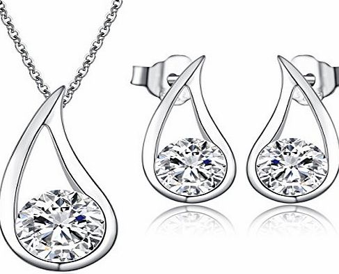 Sreema London New Arrival Pendant Necklace   Matching Stud Earrings Jewellery Set for Women- Made with Solid Silver amp; Simulated Diamonds - Quality Gift For Wedding Bridesmaid Party
