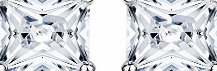 Sreema London Pair of Gorgeous CRYSTAL Clear Princess Cut Square Simulated diamond Basket Set Silver Unisex Stud Earrings (6.0mm 1Ct.)