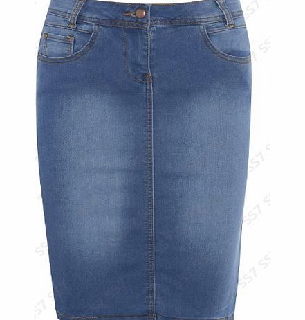 SS7 New Denim Pencil Skirt Womens Tube Skirt Stretch Size 6 8 10 12 14 16 (UK -12, Denim Blue)