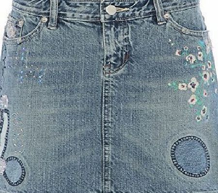 SS7 NEW Girls Denim Floral Detail Skirt, Blue, Age 8 to 14 Years (12-13 years, Denim Blue Floral)