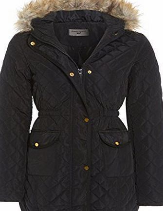 SS7 NEW Girls Quilted Parka Faux Fur Coat, Black, Ages 7 - 13 (Age - 7/8, Black)