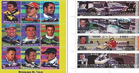 Stampbank F1 Motorsport racing stamp collection with Nigel Mansel, Jenson Button, Eddie Irvine, Michael Schumacher and Damon Hill - 17 stamps