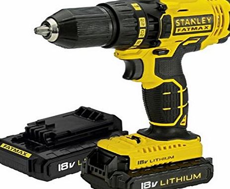 Stanley 18v CORDLESS LITHIUM STANLEY FATMAX DRILL DRIVER COMPETE KIT 2 X 1.3 AH LITHIUM BATTERYS PLUS FAST CHARGER. 3 YEARS GUARANTEE