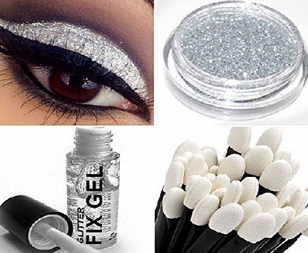 Stargazer Glitter Eyeshadow   Fixing Gel   Wand Makeup for Eyes Face Body (Holographic Silver Shimmer)