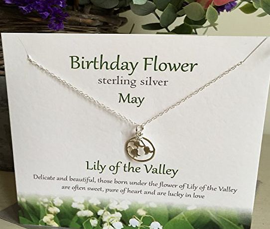 Sterling Silver Birthday Flower Sterling Silver Necklace/ Pendant Jewellery--MAY----Lily of the Valley Design Presented By Sterling Effectz
