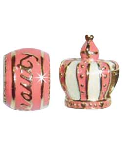 Silver Enamel Beauty and Crown Charms