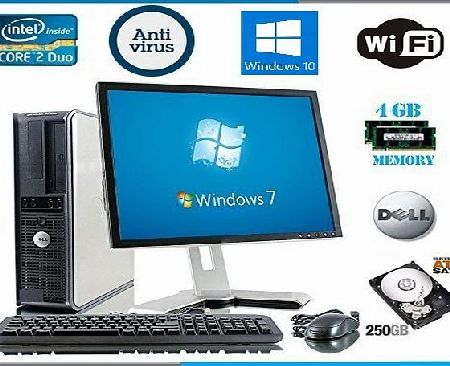 Stone Computers Dell OptiPlex Computer Tower with Dell LCD Black / Silver Monitor - Intel Core 2 Duo CPU - 250GB Hard Drive - 4GB RAM - DVD - Wireless Internet Ready - Keyboard and Mouse - Genuine Windows 10