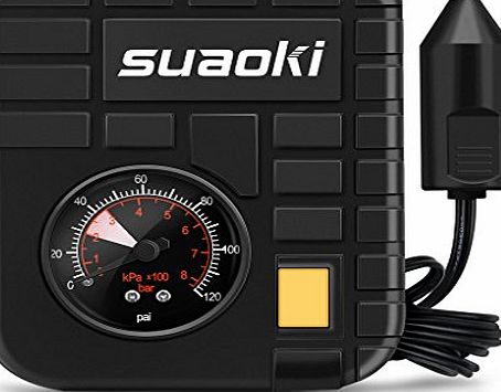 Suaoki DC 12V Portable Mini Air Compressor Tire Inflator - 3 Nozzle Adaptors, 4 Air Hose, 9.84ft Cord with Cigarette Plug, Pump to 120 PSI for Tires, Balls and Inflatable Objects, Black