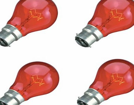 SupaLite 4 x 60W Red Fireglow Light Bulbs Bayonet BC B22 for flame Effect Electric Fires