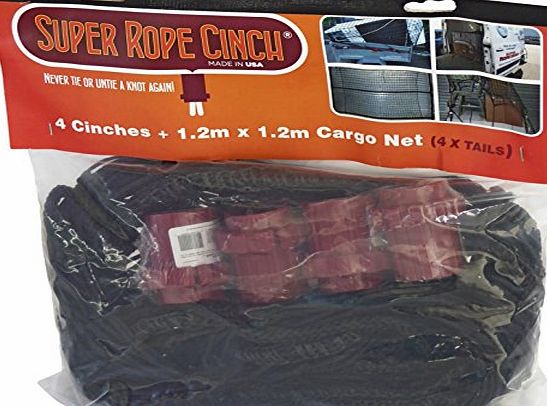 Super Rope Cinch SRCN-GBSTD-4012 Cinch with 1.2 x 1.2 m Cargo Net - Black (4-Piece)