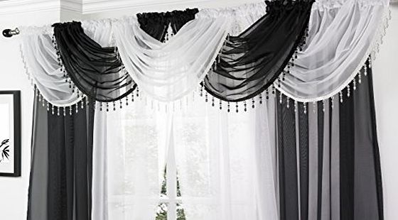 Supplied by Maple Textiles White Voile Curtain Swag with Crystal Beaded Trim by Supplied by Maple Textiles