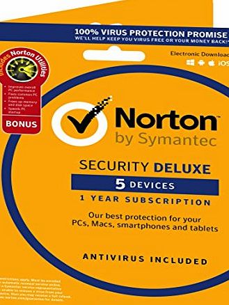 Symantec Norton Security Deluxe 3.0 - 1 User, 5 Devices and Utilities 12 Month License Card (PC/Mac)