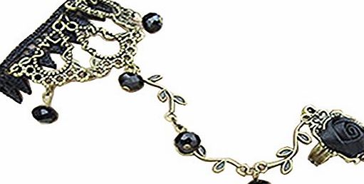 SZTARA Ladies Vintage Floral Bracelet Black Lace Rhinestone Gemstone Gothic Style Alloy Hand Band Elegant Rose Ornament Ring Sets Black