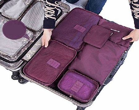 SZTARA Travel Organisers Essential Bags-in-Bag Travel Storage Waterproof Nylon Drawstring Dry Bag Clothes Suitcase Luggage Storage Bags Set of 6 BIG SPACE Purple