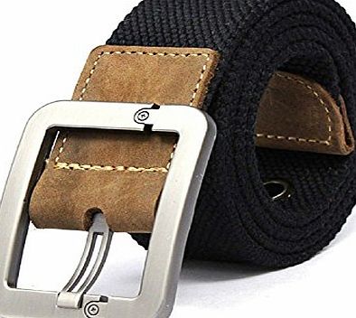 Tailcas Mens Plain Webbing Handmade Canvas Belt Leisure Adjustable Waistband Waist Belt Trousers Belt with Pin Buckle - (Black)