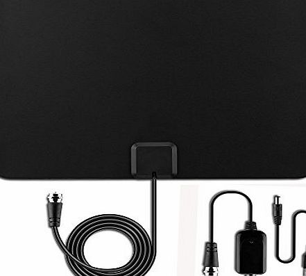 Te-Rich Digital HDTV Antenna Indoor TV Aerial with Detachable Amplifier, 50-Mile Range Signal B-ooster with 10ft Coax Cable for Digital Freeview and Analog TV Signals, VHF / UHF, Window Aerial (Ultra-