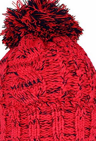 TeddyTs Mens Chunky Cable Knit Thermal Winter Bobble Hat (Fire Red)