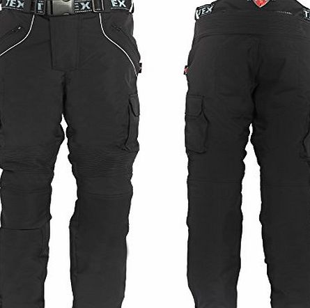 Texpeed All Black CE Armoured Waterproof Motorcycle / Motorbike Trousers - Huge Size Range Available