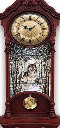 The Bradford Exchange Officially Licensed Al Agnew Noble Spirits Wolf Wall Clock Inspired By The Artistry Of Louis Comfort Tiffany Boasts A Mahogany Finish On An Illuminated Stained Glass Panel By The Bradford Exchange