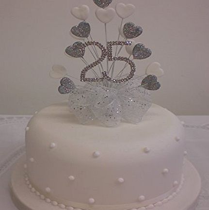 The Cake Emporium Ltd CAKE DECORATION 25th SILVER WEDDING ANNIVERSARY DIAMANTE NUMBER CAKE TOPPER HEART