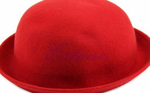 The Cheers Cute Trendy Solid Bowler Derby Hat With Vogue Ladies Women Fashion Vintage Wool For Women (Red)