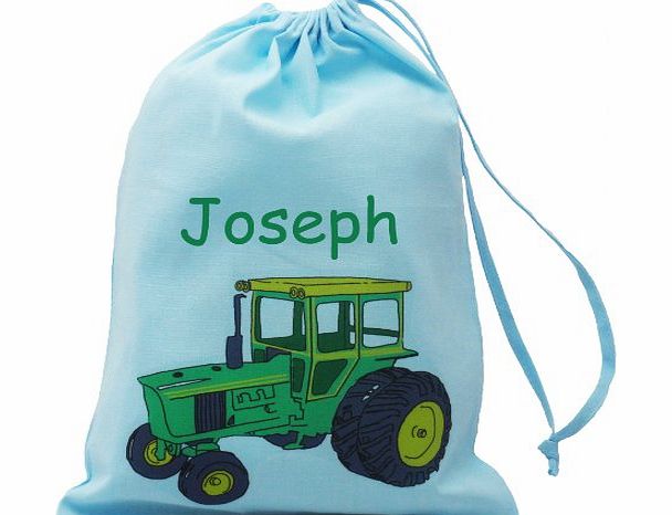 The Cotton Bag Store Ltd Personalised - Blue Tractor Bag - Small Cotton Drawstring Bag