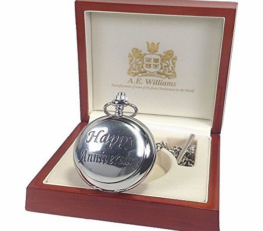 The Great Gifts Company 40th Wedding Anniversary Mother of Pearl Pocket Watch with Pewter Happy Anniversary Case in Wood Box