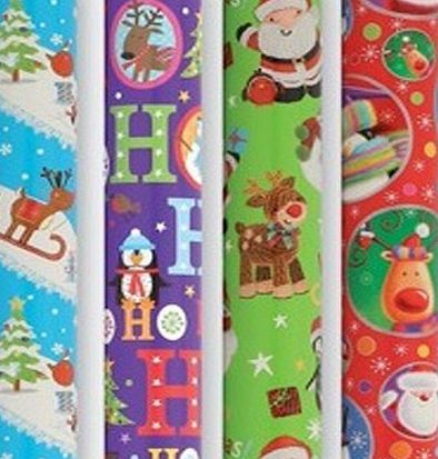 The Home Fusion Company 4 Rolls X 5M Christmas Gift Wrap Wrapping Paper Roll Novelty Childrens Designs