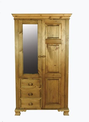 The Pine Factory COMBINATION PINE WARDROBE WITH MIRRORED DOOR AND