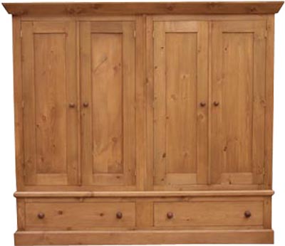 The Pine Factory EXTRA LARGE 4 DOOR PINE WARDROBE WITH DRAWERS