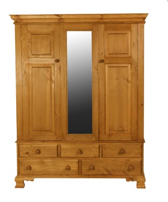 The Pine Factory LARGE TRIPLE PINE WARDROBE WITH MIRROR AND 5