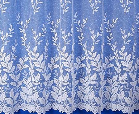 The Textile House Autumn Leaves Scalloped Jacquard Floral Net Curtain in White - 48`` Drop - Sold By The Metre
