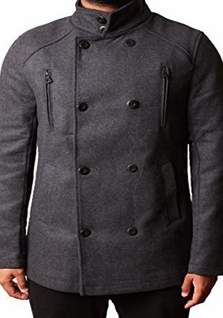 Threadbare Mens Wool Mix Jacket New Collared Double Breasted Lined Winter Coat, Charcoal M