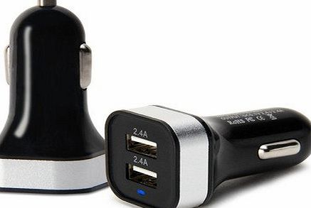 Threadwells  Black and Silver Small Fast Charge Dual Port High Speed USB Car/Mobile/Electronic/Charger For Apple, iPhone 6 Plus / 6 / 5S / 5C / 4 / 4S, iPod Touch / Shuffle, Mac/ MacPro/ iMac / Air / T