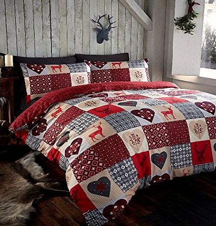 Thru The Lens Stag Red Hearts King Quilt Duvet Cover and 2 Pillowcase Bedding Bed Set Patchwork