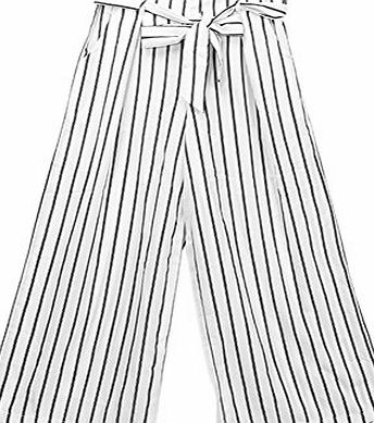 Tidecc Fashion Womens Striped Wide Leg Pants High Waist Culottes Trousers Palazzo Leggings (L)
