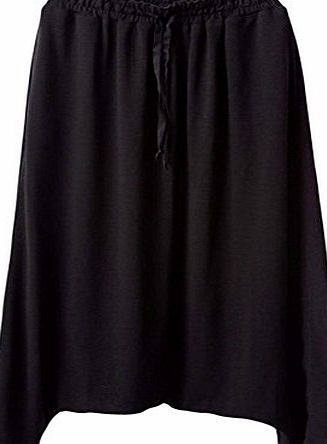 Tidecc Women Fashion Casual Comfy Baggy Drawstring Elastic Waist Cotton Harem Pants Trousers Capris Culotte (Black)