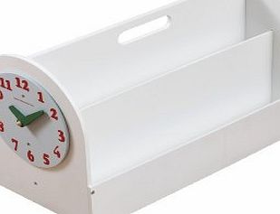 Tidy Books - The Childrens Bookcase Company - The Original Portable Wooden Childrens Book Box and Storage Solution with Removable Play Clock in White