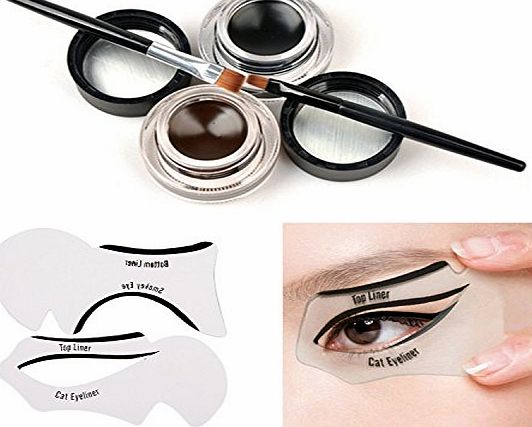 Tinabless 2 in 1 Brown and Black Waterproof Gel Eyeliner Set with Makeup Eyebrow Brush   Cat Eye Liner Stencil
