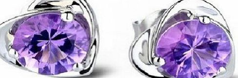 TININNA Cute Heart Shape Amethyst Purple Faux Crystal Diamond Earrings Stud for Women Ladies