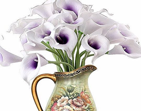 TININNA Real Touch Latex Realistic Artificial Calla Lily Flower Wedding Bouquet Flower Bouquets Bunch Purple White