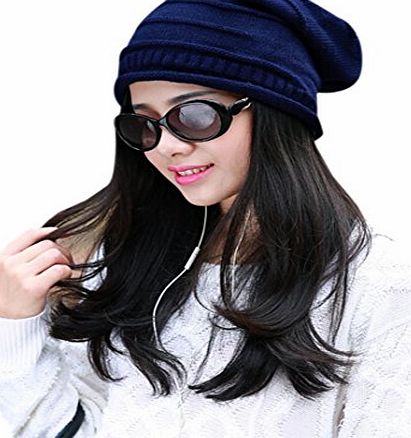TININNA Winter Warm Knitted Knit Slouch Beanie Beany Cap Hat Skull Cap Baggy Hat for Women Girls Deep Blue